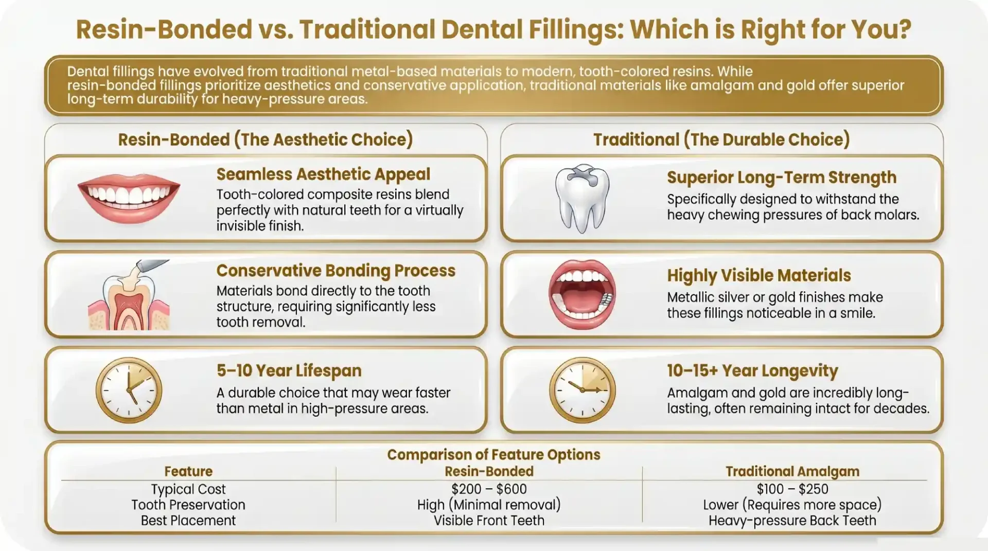 composition and material Resin vs Traditional Fillings